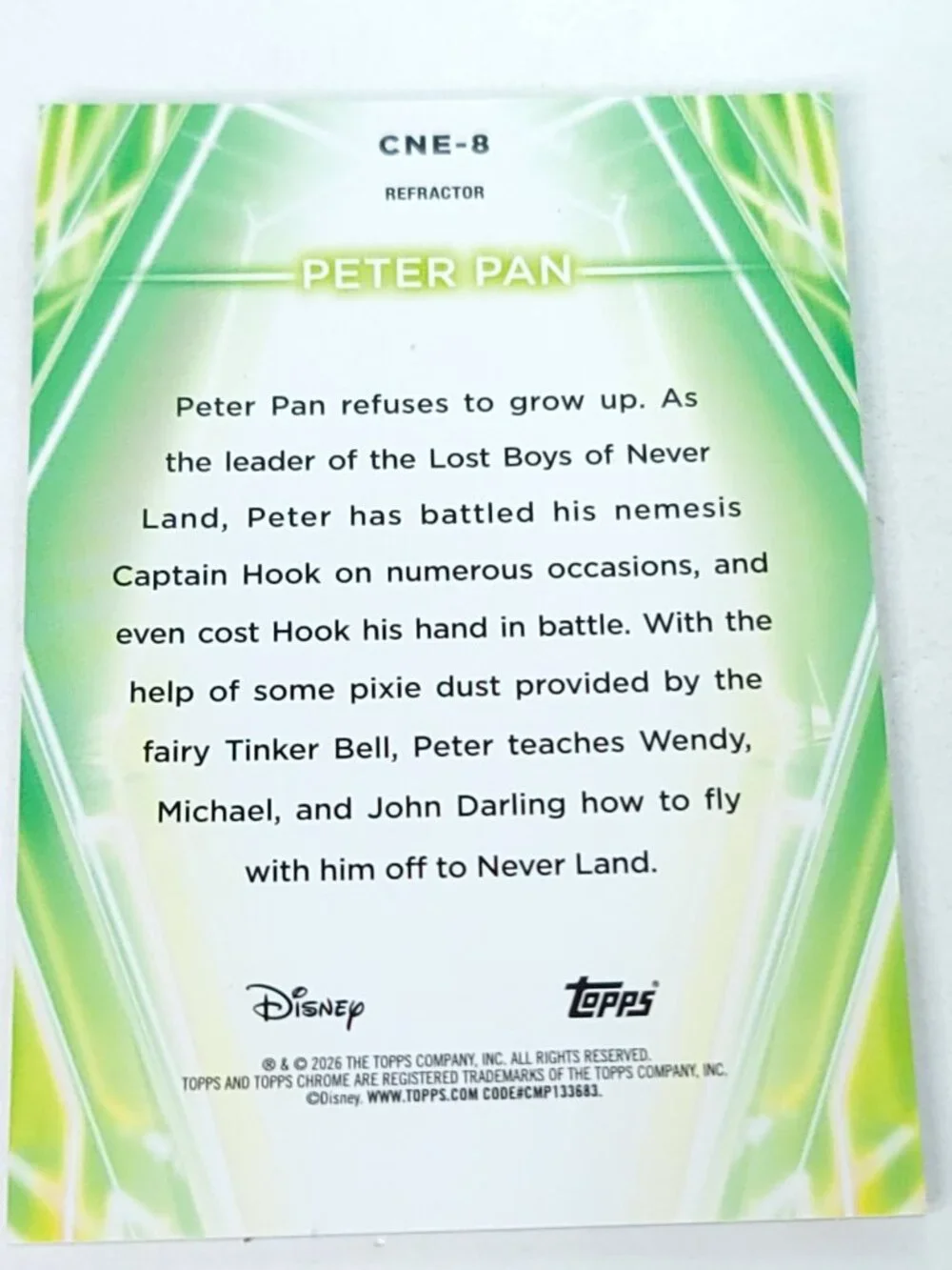 Peter Pan Topps 2026 Disney Neon Holo Chrome Refractor Limited 188/199 CNE